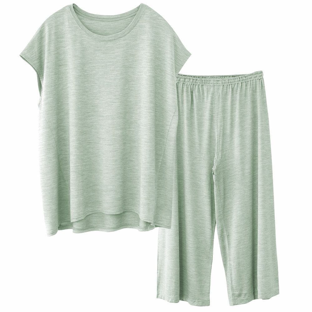 シルク100% ソフトジャージー パジャマ 上下セット フレンチ袖トップスとガウチョパンツ 日本製