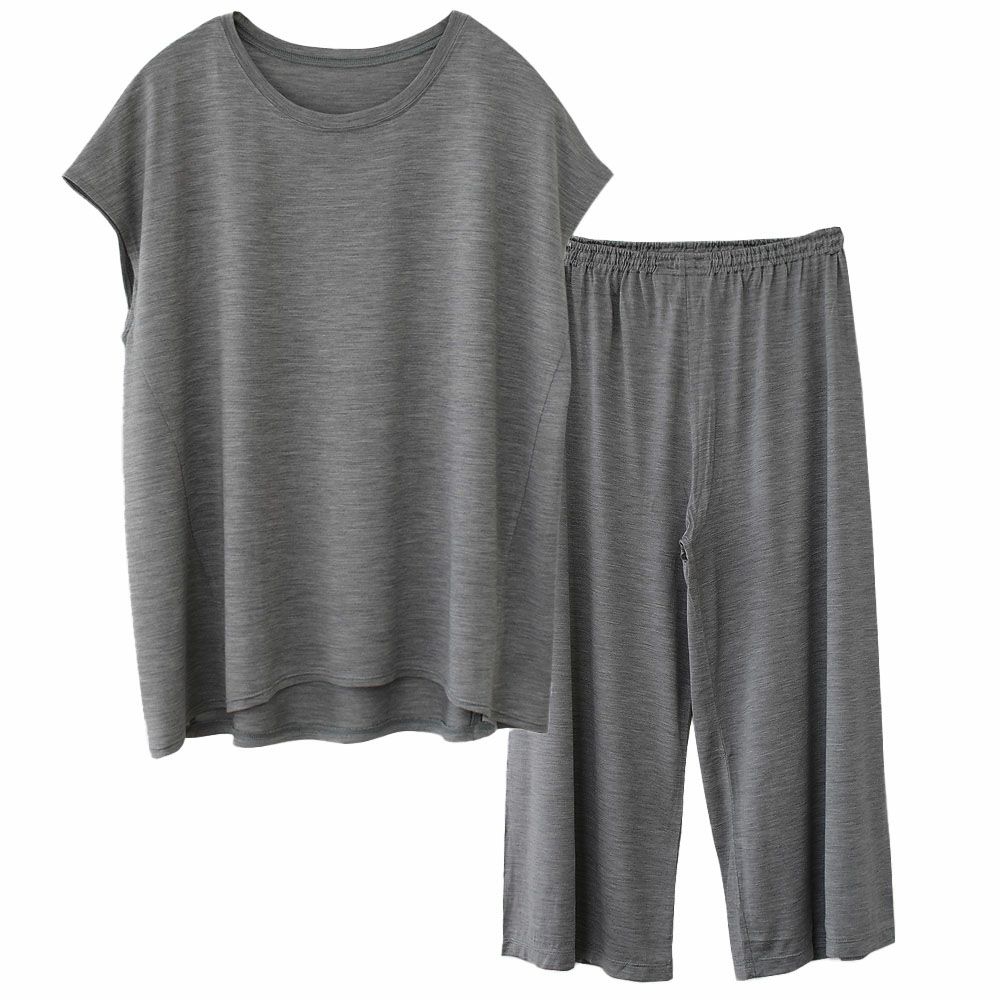 シルク100% ソフトジャージー パジャマ 上下セット フレンチ袖トップスとガウチョパンツ 日本製