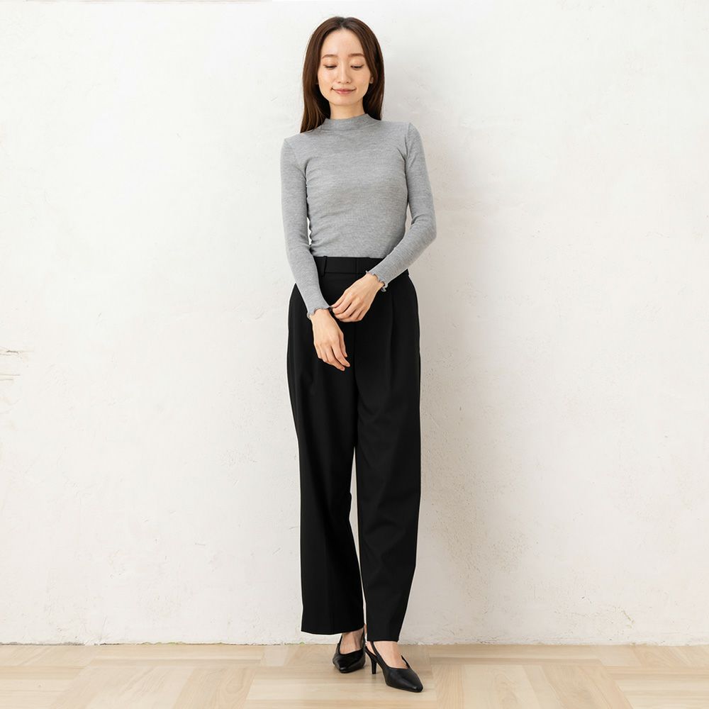 シルクコットン リブ編み ハイネック 長袖インナー サイドシームレス