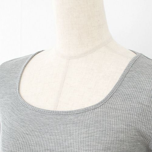 シルクコットン リブ編み スクエアネック 長袖インナー サイドシームレス