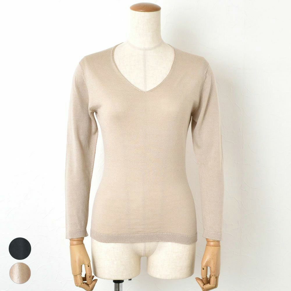 シルク100％ ふわふわ加工 Vネック 長袖インナー 日本製