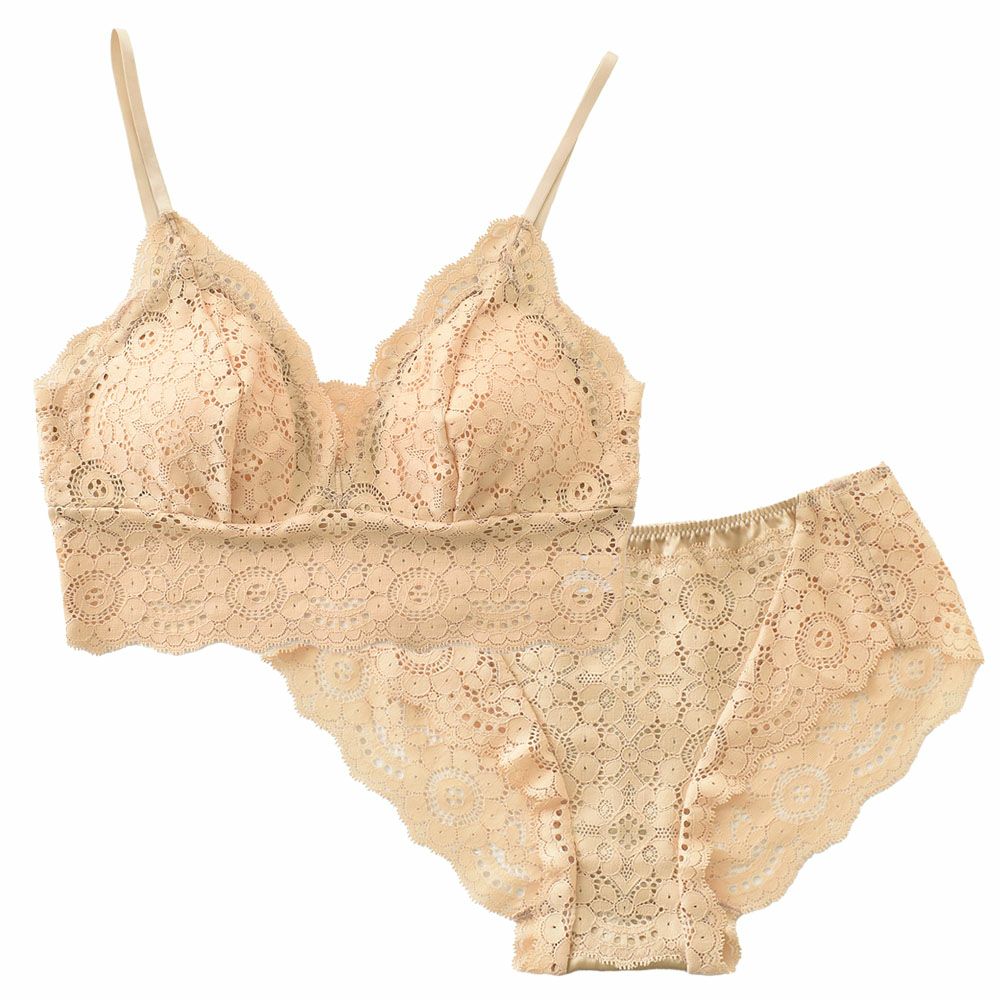  カップ裏シルクサテン ソフトブラ＆ショーツセット 日本製