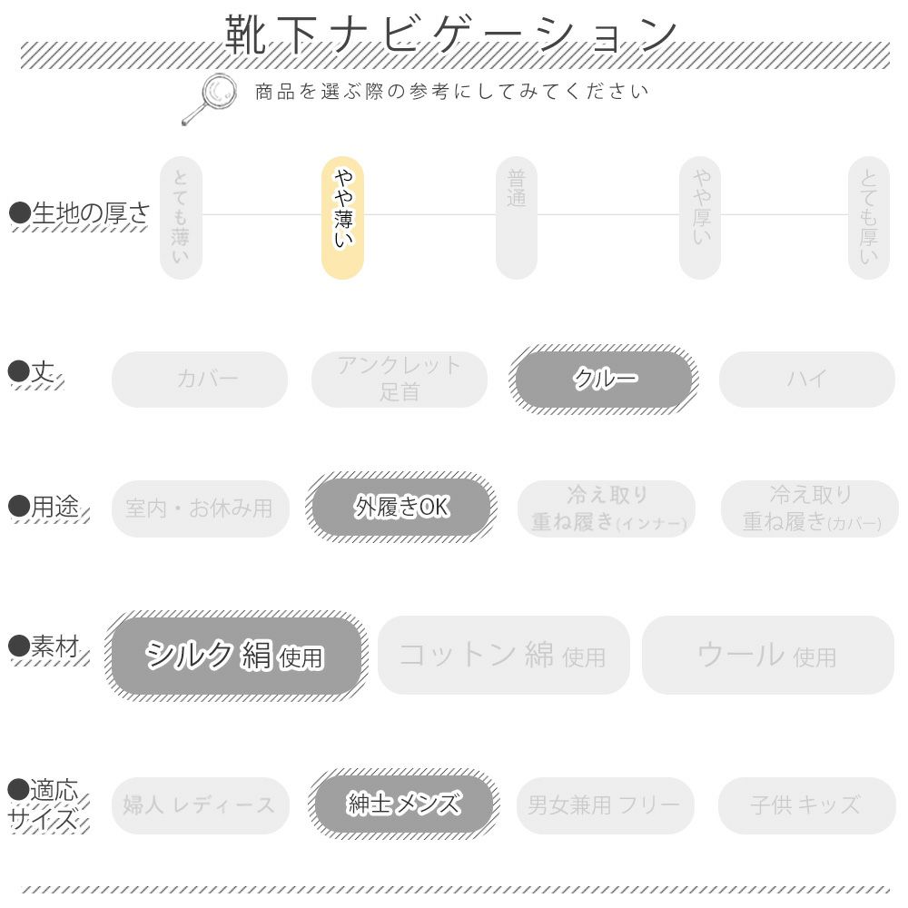 シルク アーチソックス 日本製 サポートタイプ メンズ