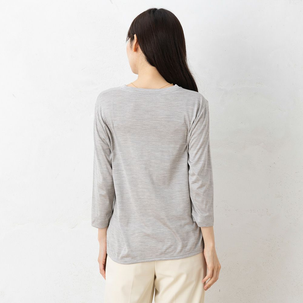 シルク100％ ソフトジャージー Vネック 7分袖トップス 日本製 ウォッシャブル加工