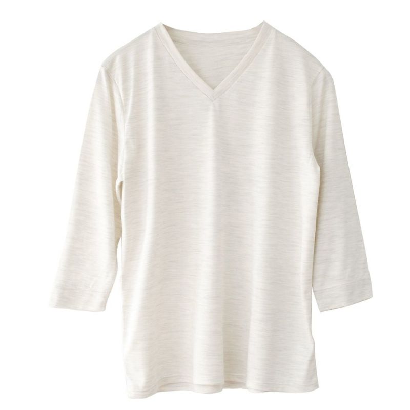 シルク100％ ソフトジャージー Vネック 7分袖トップス 日本製 ウォッシャブル加工