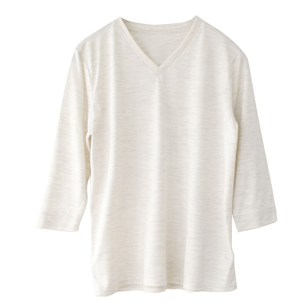 シルク100％ ソフトジャージー Vネック 7分袖トップス 日本製 ウォッシャブル加工
