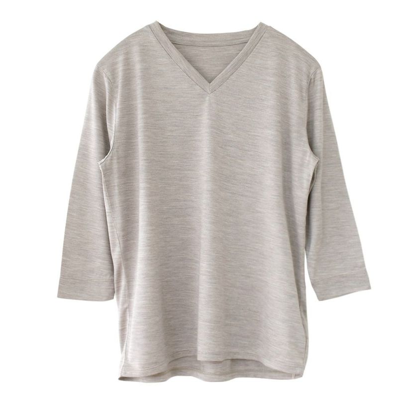 シルク100％ ソフトジャージー Vネック 7分袖トップス 日本製 ウォッシャブル加工