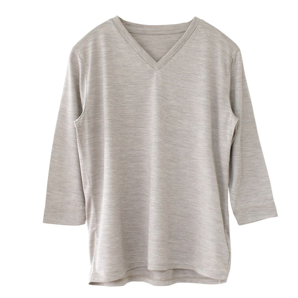 シルク100％ ソフトジャージー Vネック 7分袖トップス 日本製 ウォッシャブル加工