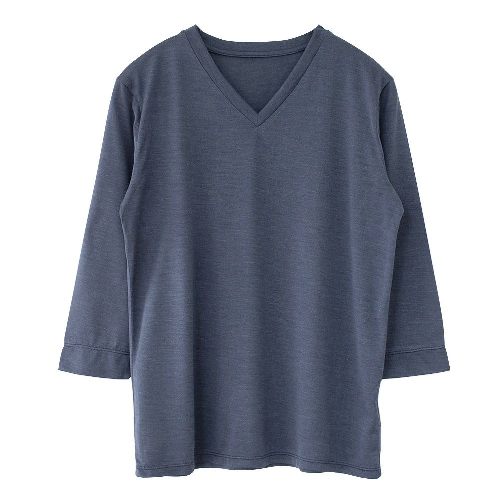 シルク100％ ソフトジャージー Vネック 7分袖トップス 日本製 ウォッシャブル加工