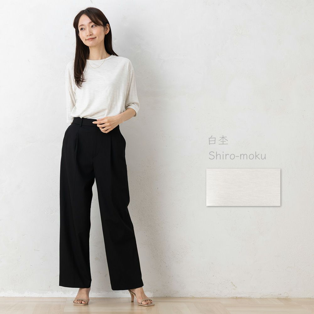 シルク100％ ソフトジャージー クルーネック 5分袖トップス 日本製 ウォッシャブル加工