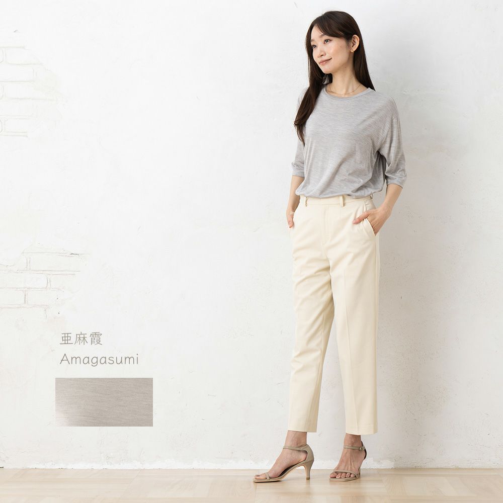 シルク100％ ソフトジャージー クルーネック 5分袖トップス 日本製 ウォッシャブル加工