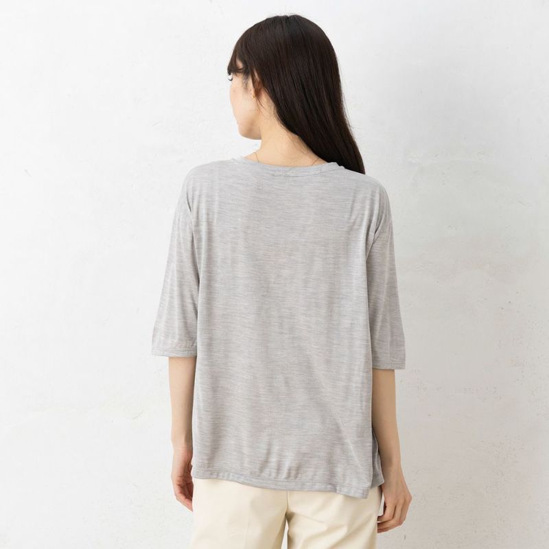 シルク100％ ソフトジャージー クルーネック 5分袖トップス 日本製 ウォッシャブル加工