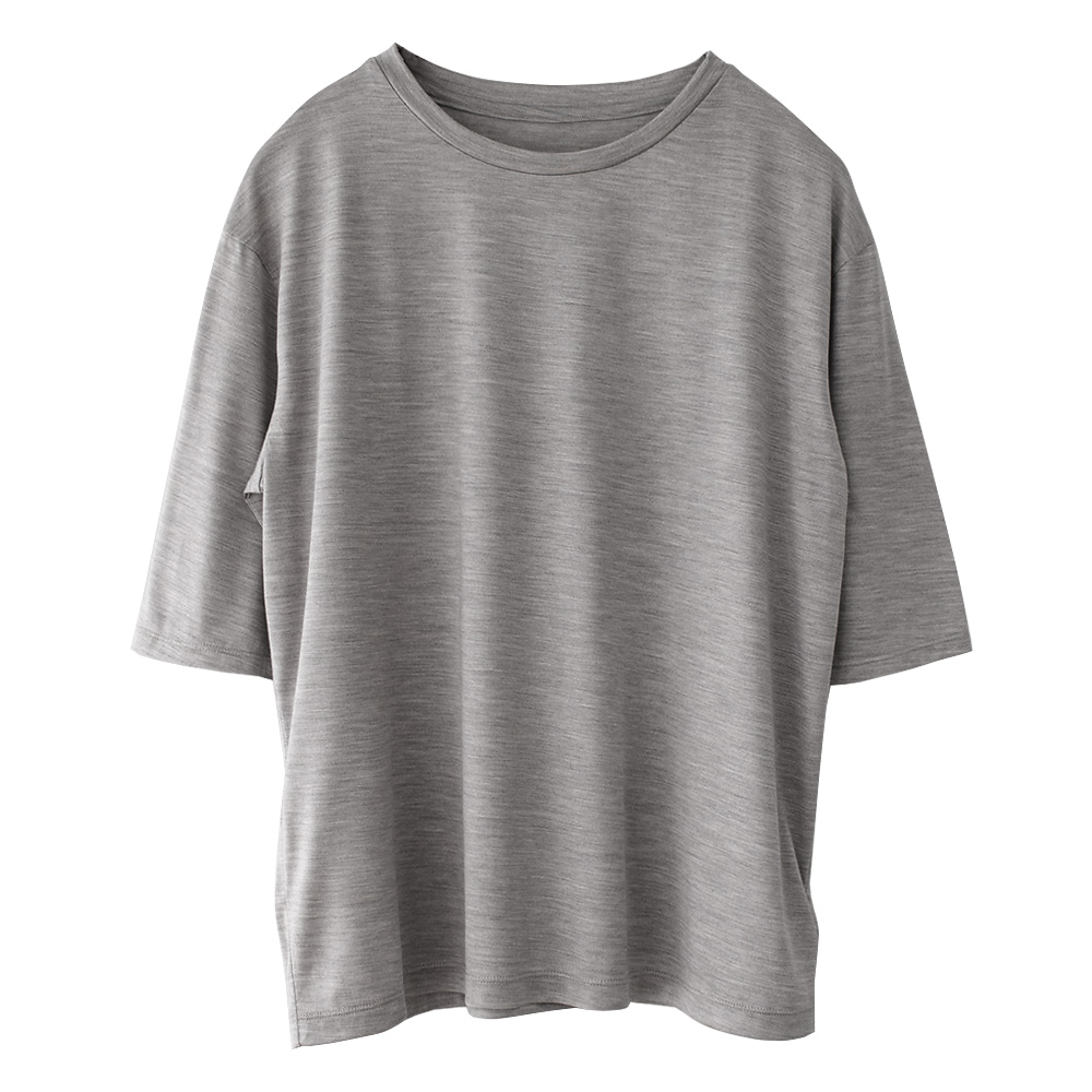 シルク100％ ソフトジャージー クルーネック 5分袖トップス 日本製 ウォッシャブル加工