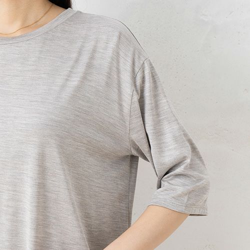 シルク100％ ソフトジャージー クルーネック 5分袖トップス 日本製 ウォッシャブル加工