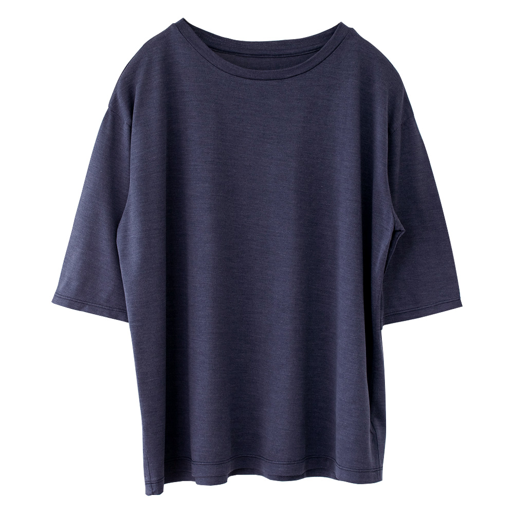 シルク100％ ソフトジャージー クルーネック 5分袖トップス 日本製 ウォッシャブル加工