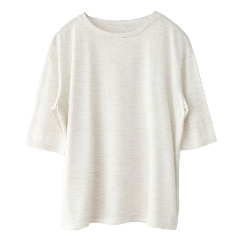 シルク100％ ソフトジャージー クルーネック 5分袖トップス 日本製 ウォッシャブル加工