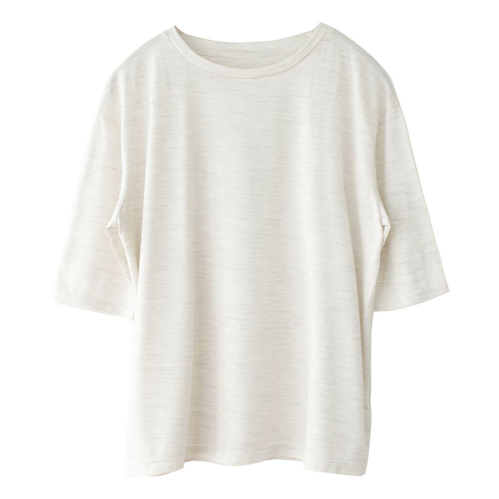 シルク100％ ソフトジャージー クルーネック 5分袖トップス 日本製 ウォッシャブル加工