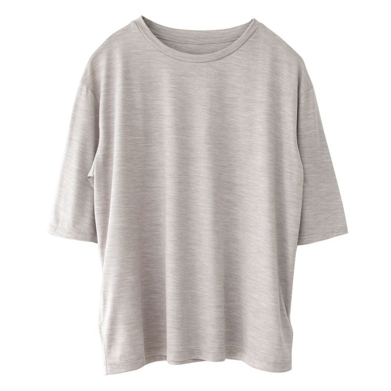 シルク100％ ソフトジャージー クルーネック 5分袖トップス 日本製 ウォッシャブル加工