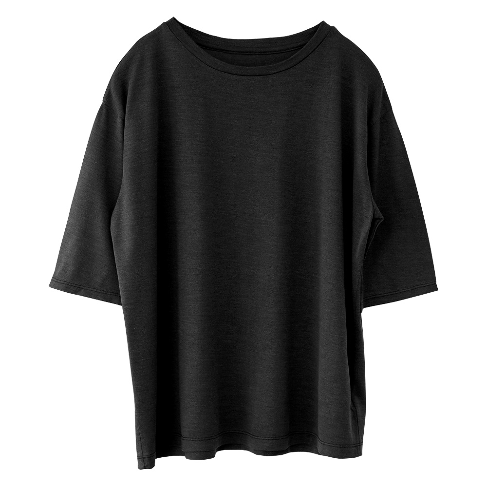 シルク100％ ソフトジャージー クルーネック 5分袖トップス 日本製 ウォッシャブル加工