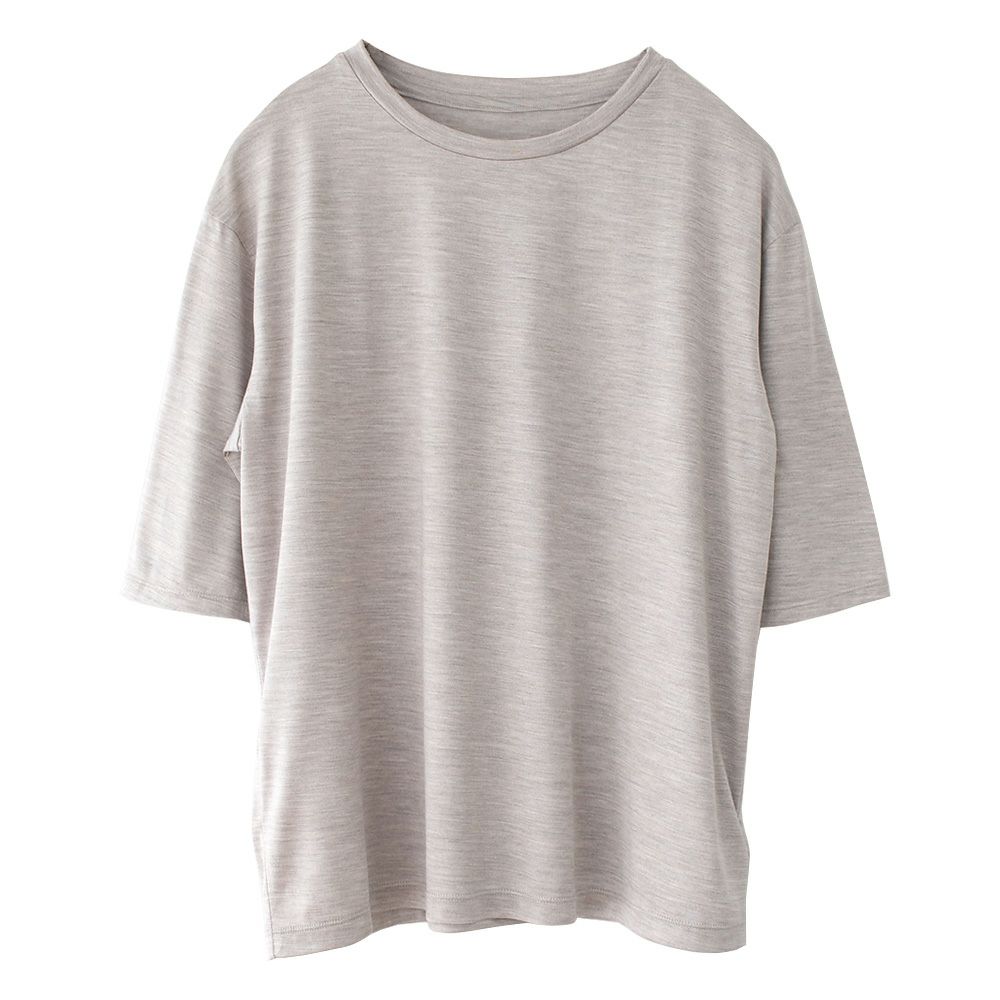 シルク100％ ソフトジャージー クルーネック 5分袖トップス 日本製 ウォッシャブル加工