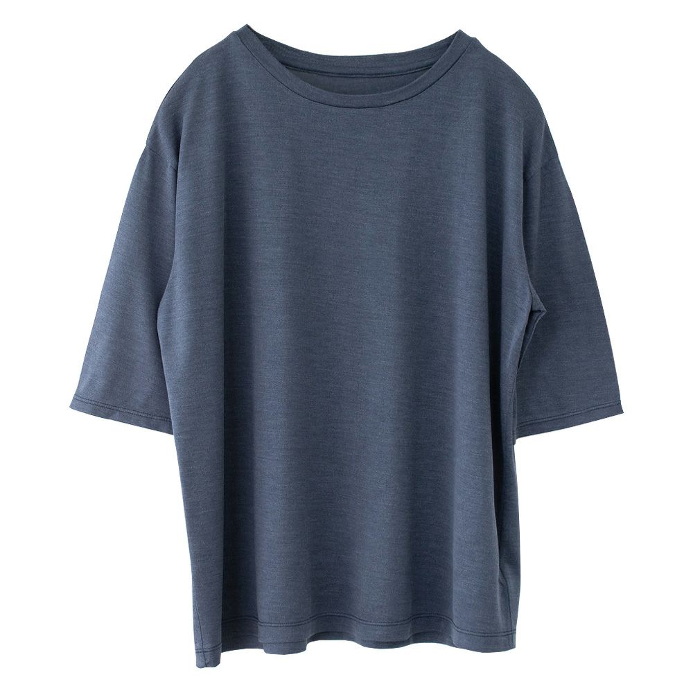 シルク100％ ソフトジャージー クルーネック 5分袖トップス 日本製 ウォッシャブル加工