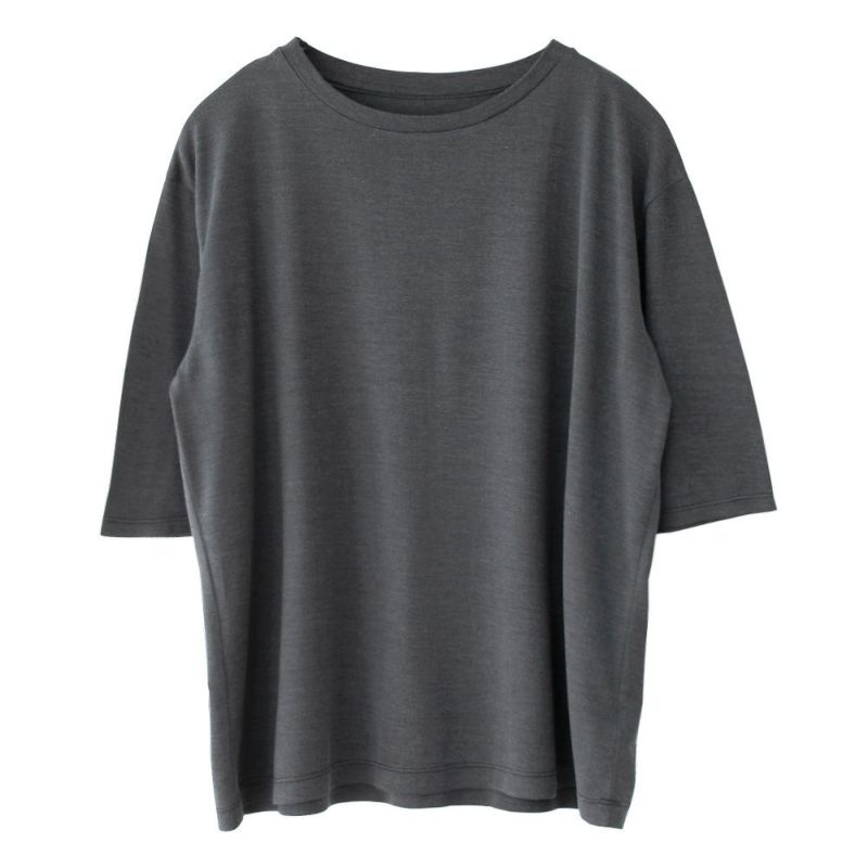 シルク100％ ソフトジャージー クルーネック 5分袖トップス 日本製 ウォッシャブル加工