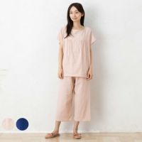 オーガニックコットン100% 和晒しダブルガーゼ 湯上りパジャマ 上下セット フレンチ袖トップスとルームパンツ 日本製