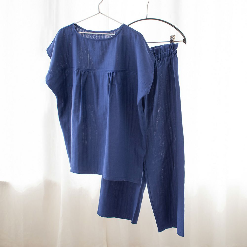 オーガニックコットン100% 和晒しダブルガーゼ 湯上りパジャマ 上下セット フレンチ袖トップスとルームパンツ 日本製