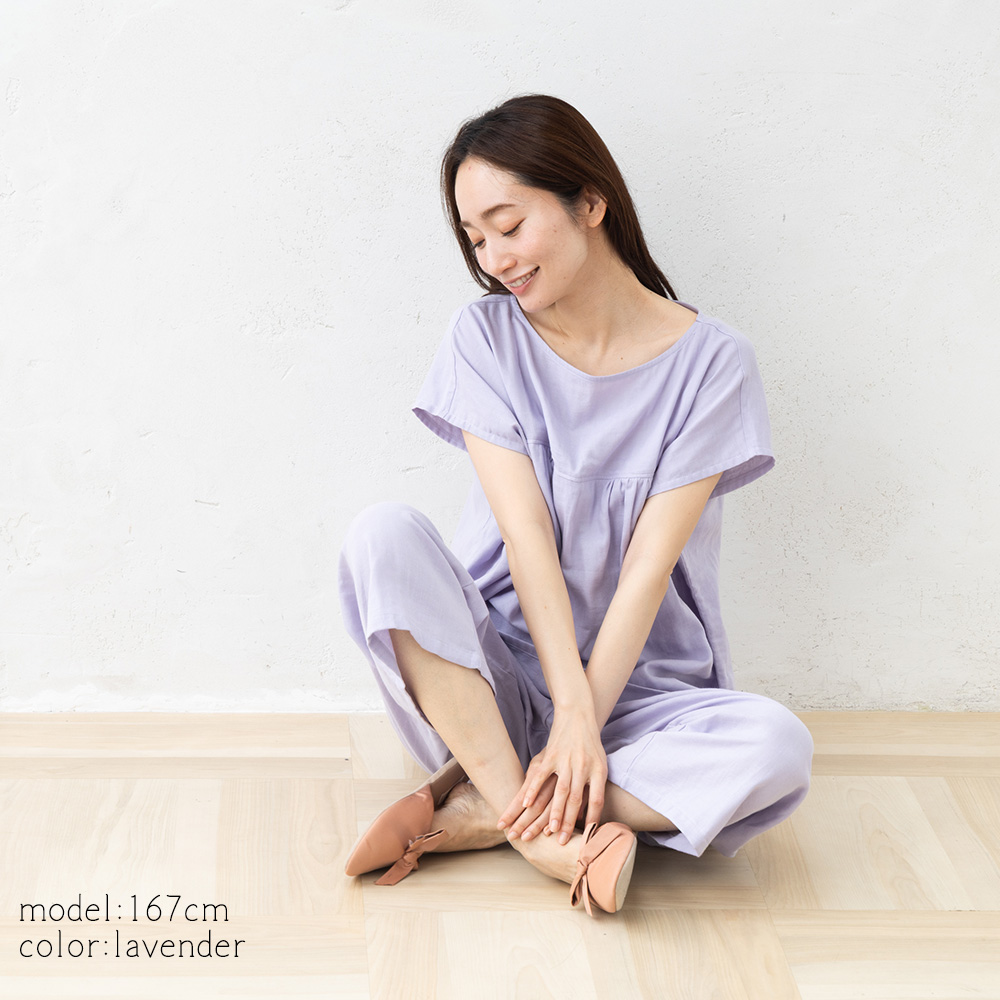 オーガニックコットン100% 和晒しダブルガーゼ 湯上りパジャマ 上下セット フレンチ袖トップスとルームパンツ 日本製