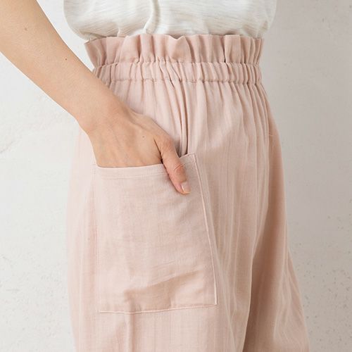 オーガニックコットン100% 和晒しダブルガーゼ 湯上りパジャマ 上下セット フレンチ袖トップスとルームパンツ 日本製