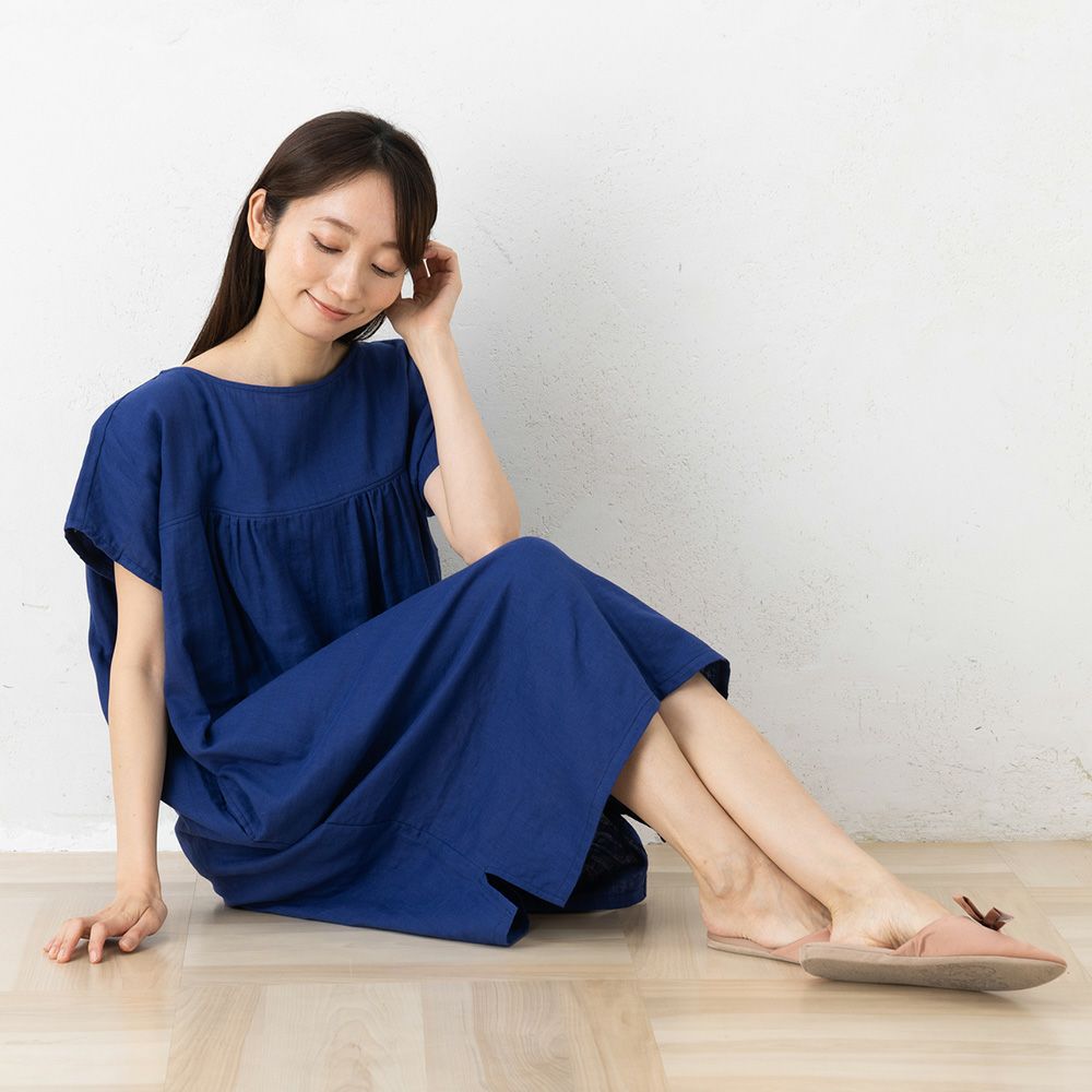 オーガニックコットン100% 和晒しダブルガーゼ 湯上りワンピース 日本製 フレンチ袖