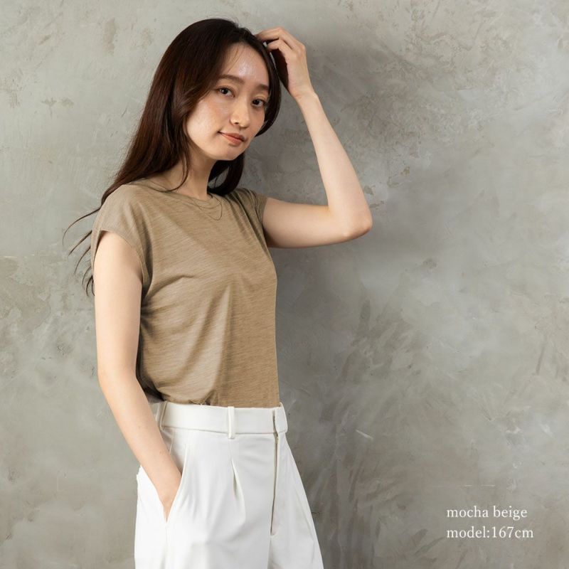 シルク100% ジャージー フレンチ袖 クルーネック Tシャツ 日本製