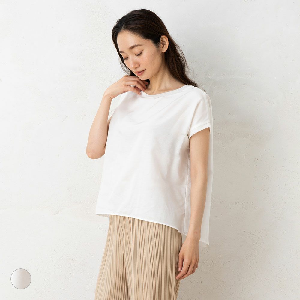  コットンシルクサテン チュール付きトップス 日本製