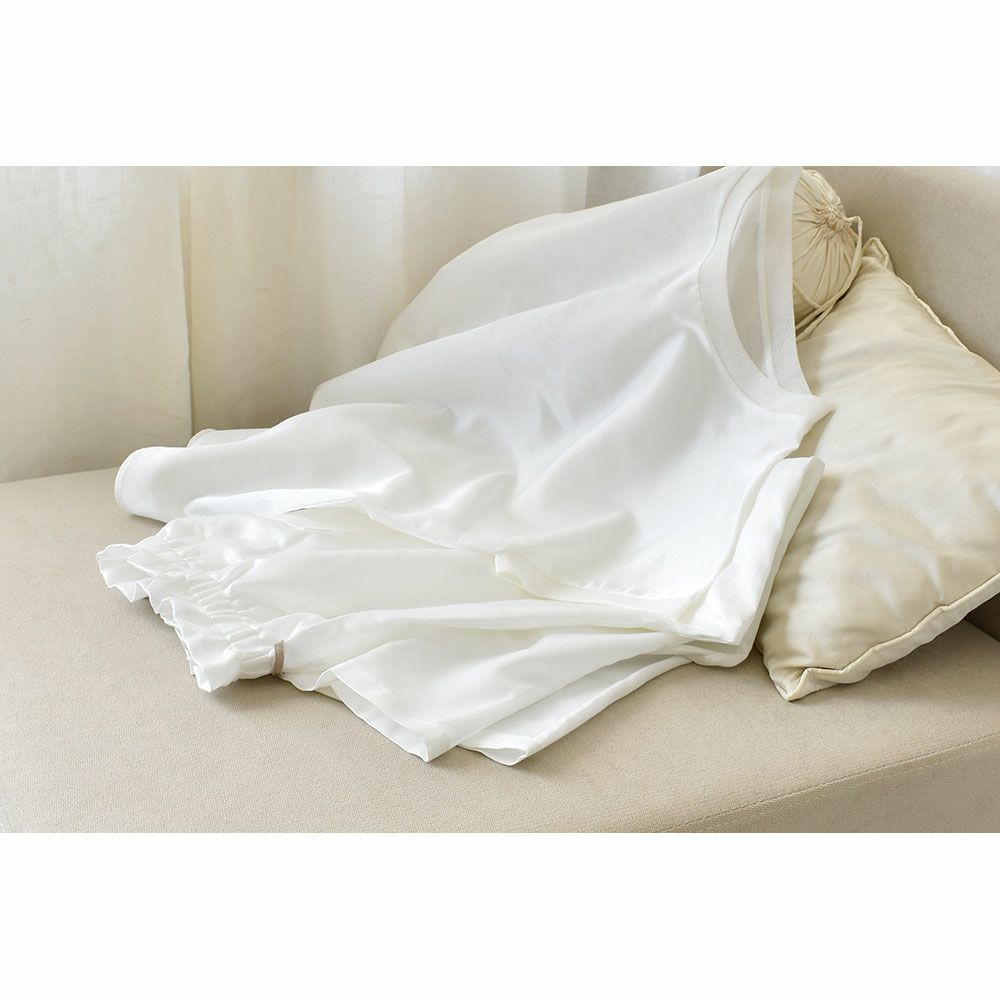  コットンシルクサテン チュール付きトップス 日本製