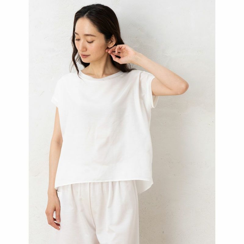  コットンシルクサテン チュール付きトップス 日本製