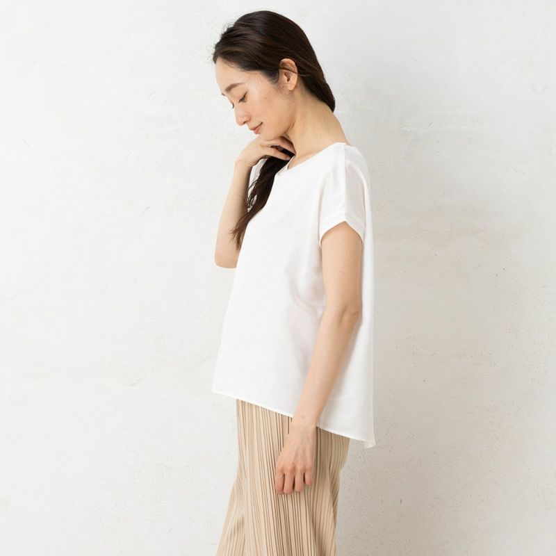  コットンシルクサテン チュール付きトップス 日本製