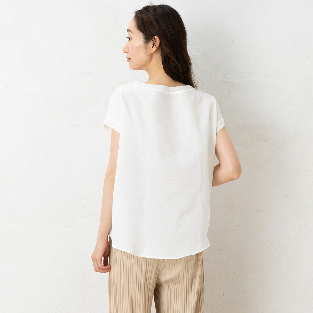  コットンシルクサテン チュール付きトップス 日本製