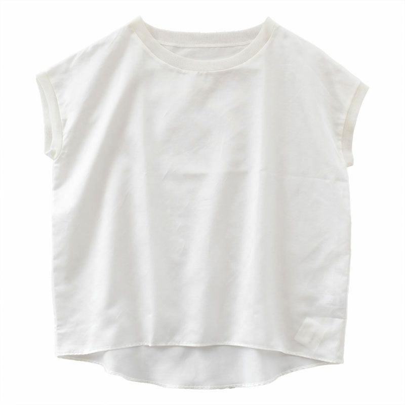  コットンシルクサテン チュール付きトップス 日本製