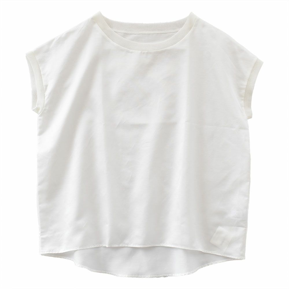  コットンシルクサテン チュール付きトップス 日本製