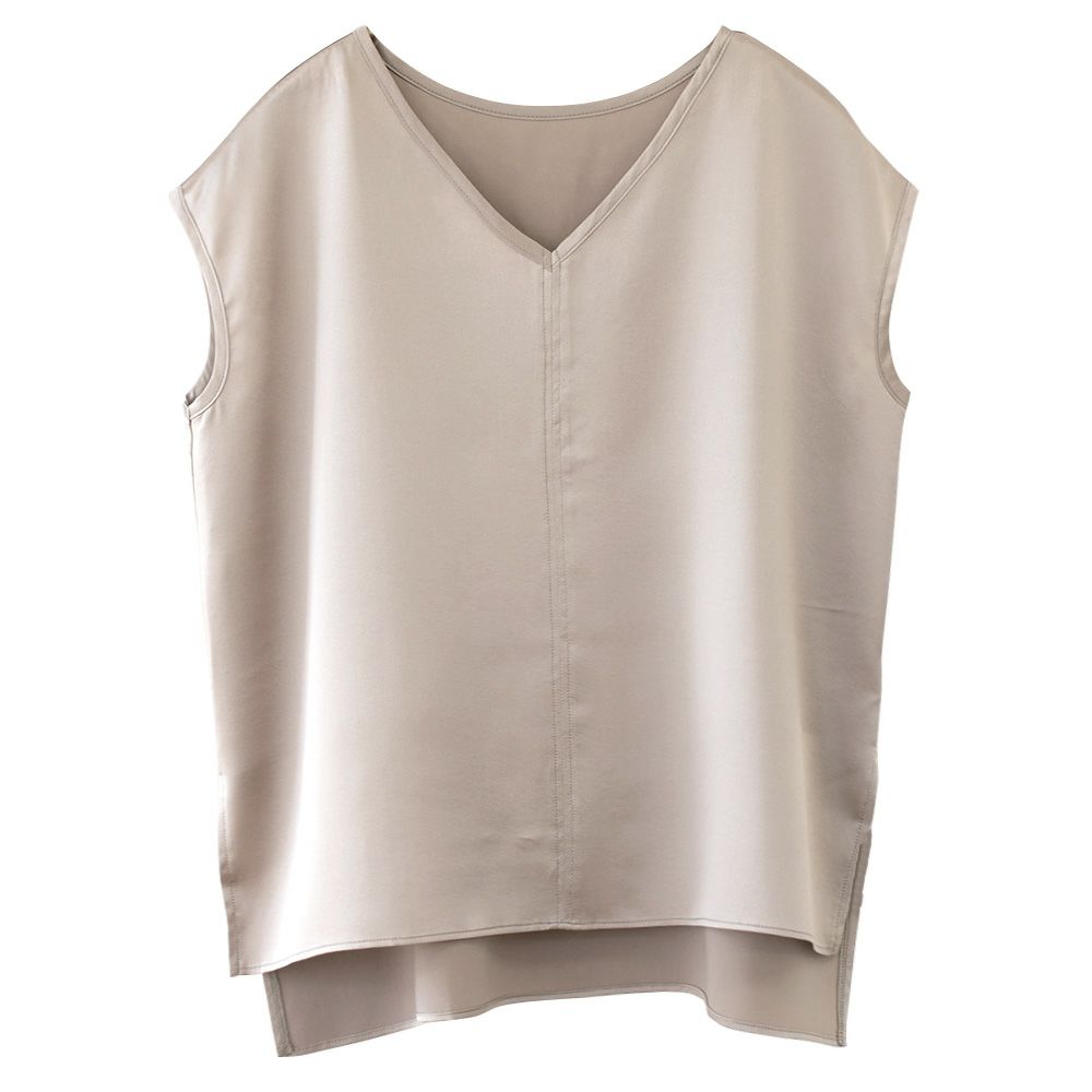 シルク サテンストレッチ Vネック フレンチスリーブ トップス 日本製 19匁