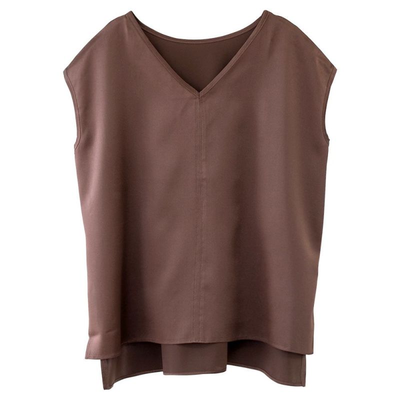 シルク サテンストレッチ Vネック フレンチスリーブ トップス 日本製 19匁