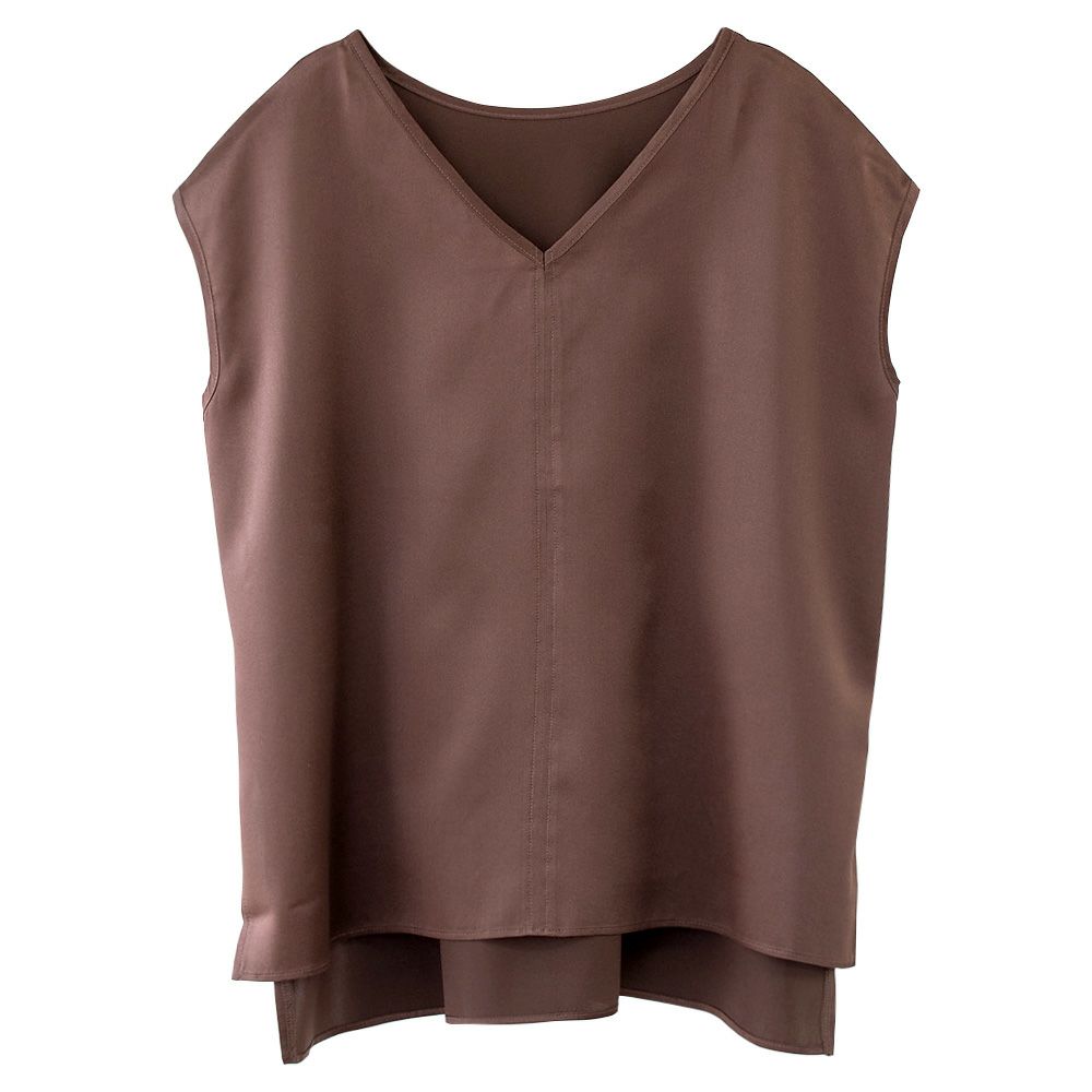 シルク サテンストレッチ Vネック フレンチスリーブ トップス 日本製 19匁