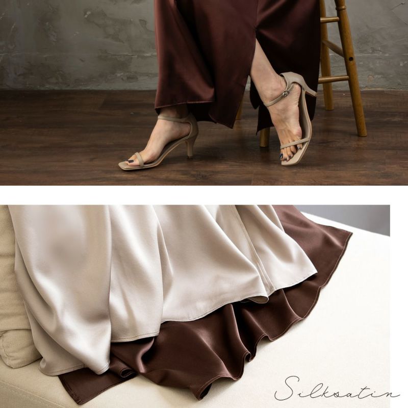 シルク サテンストレッチ ロングスカート 日本製 19匁