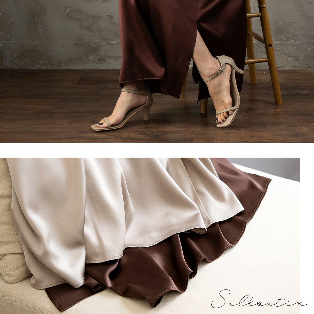 シルク サテンストレッチ ロングスカート 日本製 19匁