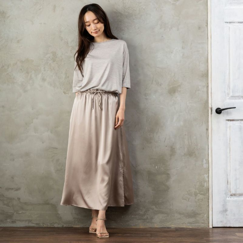 シルク サテンストレッチ ロングスカート 日本製 19匁
