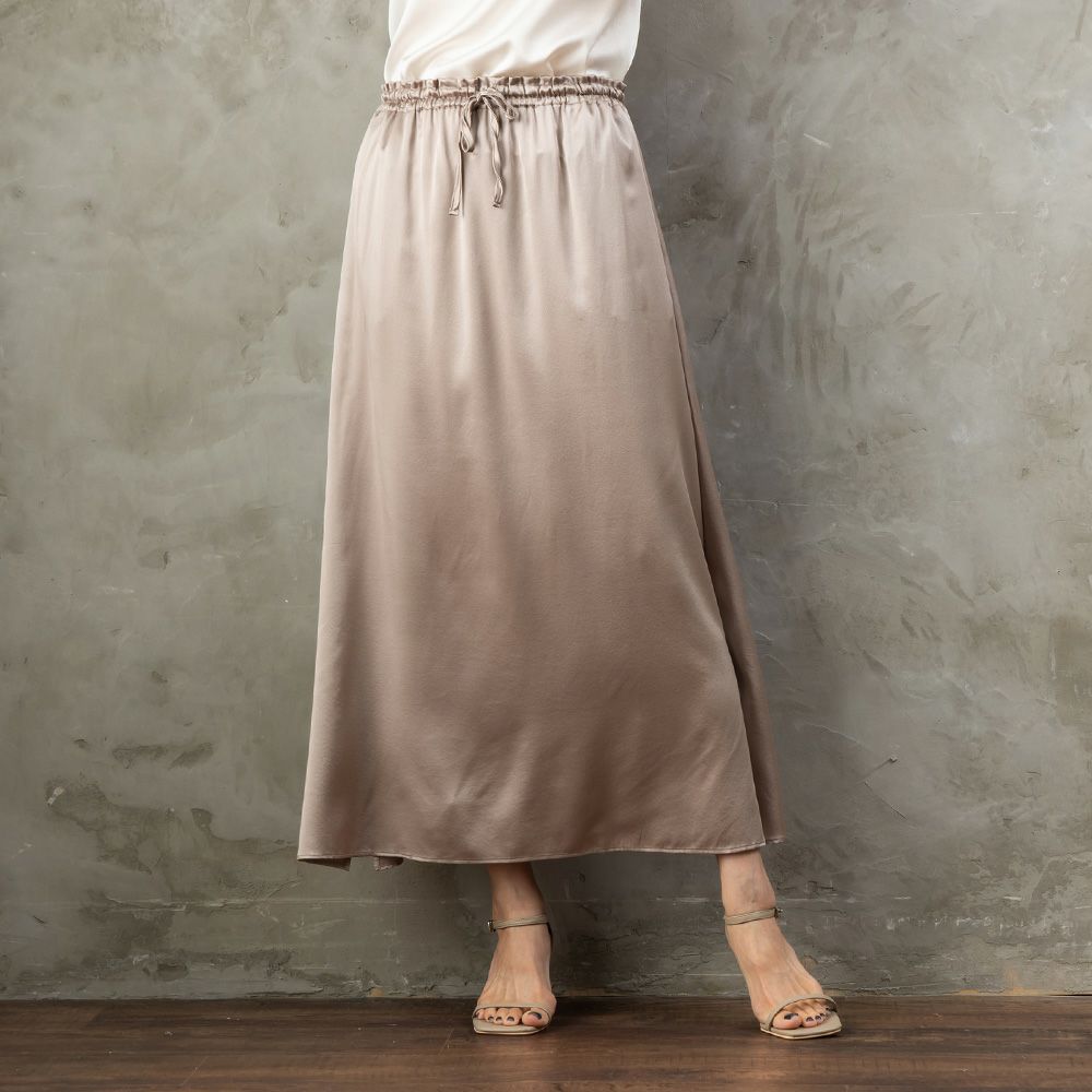 シルク サテンストレッチ ロングスカート 日本製 19匁