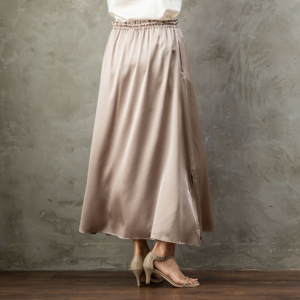 シルク サテンストレッチ ロングスカート 日本製 19匁