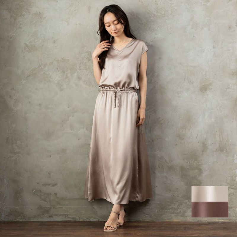 【お得な上下セット】シルク サテンストレッチ トップス＆スカート 上下セット 日本製 19匁