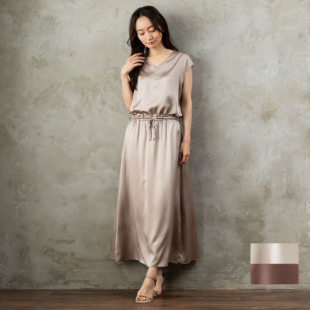 【お得な上下セット】シルク サテンストレッチ トップス＆スカート 上下セット 日本製 19匁