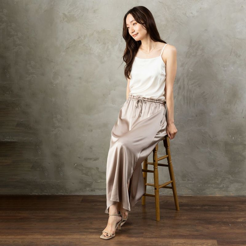 【お得な上下セット】シルク サテンストレッチ トップス＆スカート 上下セット 日本製 19匁
